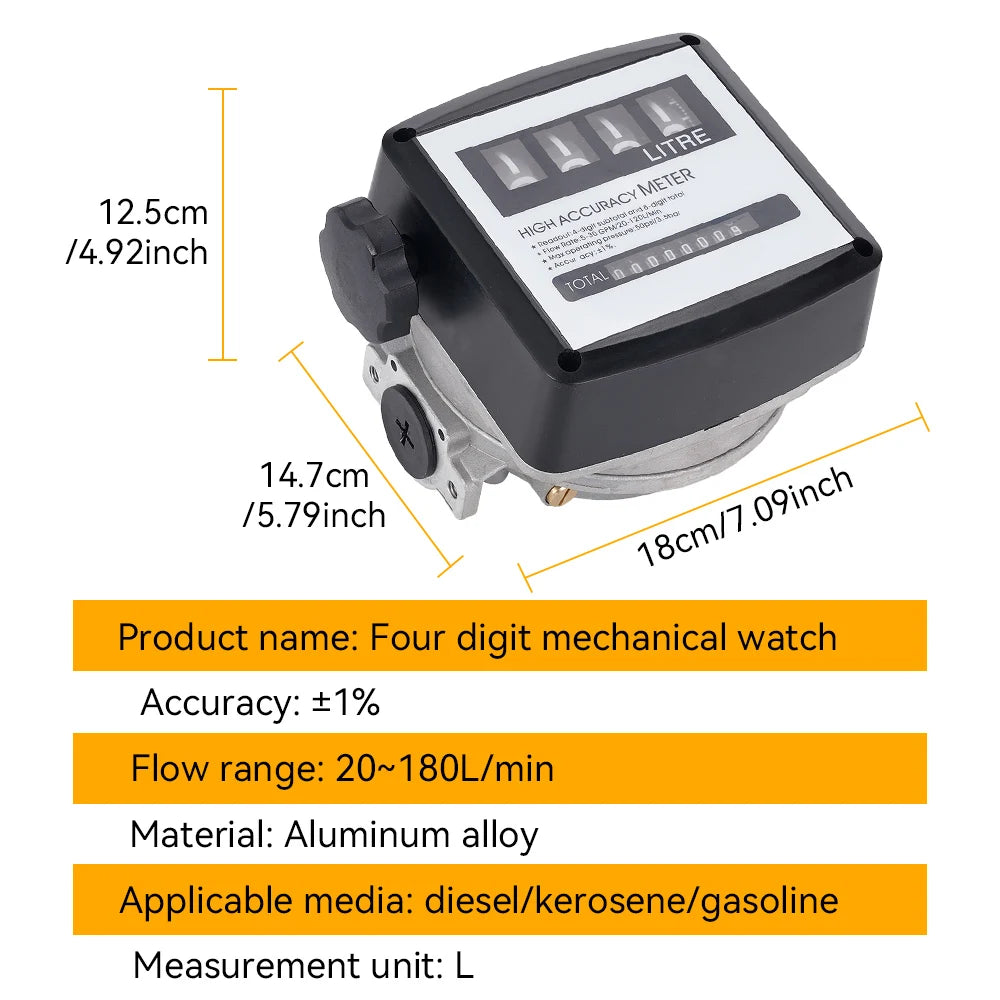 FM-120 4 Digital Fuel Oil Flow Meter 20-120L/Min Diesel Petrol Flow Counter High Accuracy Digital Liquid Flow Measuring Tool