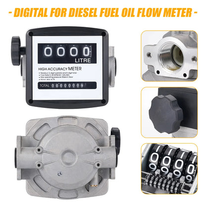 FM-120 4 Digital Fuel Oil Flow Meter 20-120L/Min Diesel Petrol Flow Counter High Accuracy Digital Liquid Flow Measuring Tool