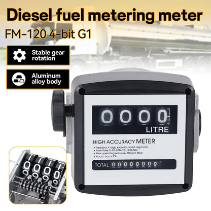 FM-120 4 Digital Fuel Oil Flow Meter 20-120L/Min Diesel Petrol Flow Counter High Accuracy Digital Liquid Flow Measuring Tool
